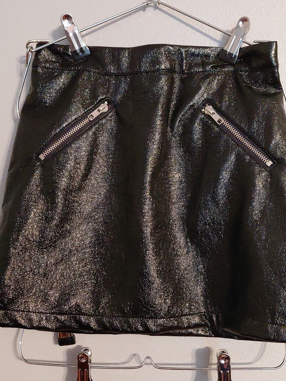 Fashion Nova Black Faux Leather Mini Skirt with Diagonal Zips